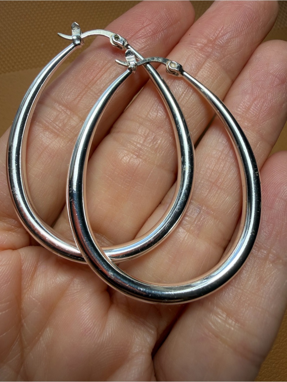 925 Sterling Silver Large Oval Hoop Earrings - Polished Minimalist Slender Hoops